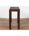 Country Style Burmese Midcentury Dark Brown Woven Rattan Console Table-12. Asian & Chinese Furniture, Art, Antiques, Vintage Home Décor for sale at FEA Home