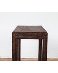 Country Style Burmese Midcentury Dark Brown Woven Rattan Console Table-15. Asian & Chinese Furniture, Art, Antiques, Vintage Home Décor for sale at FEA Home