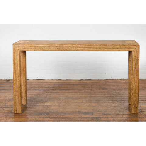 Rectangular Vintage Woven Rattan Console Table-YN7568-12. Asian & Chinese Furniture, Art, Antiques, Vintage Home Décor for sale at FEA Home