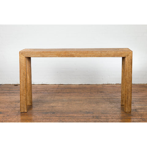 Rectangular Vintage Woven Rattan Console Table-YN7568-2. Asian & Chinese Furniture, Art, Antiques, Vintage Home Décor for sale at FEA Home