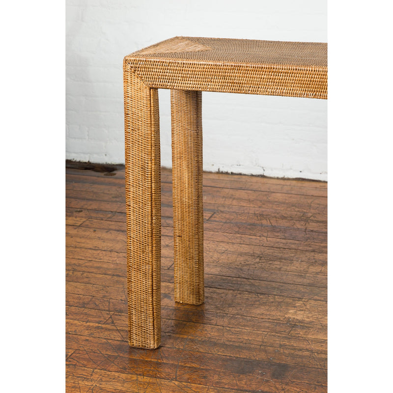 Rectangular Vintage Woven Rattan Console Table-YN7568-3. Asian & Chinese Furniture, Art, Antiques, Vintage Home Décor for sale at FEA Home