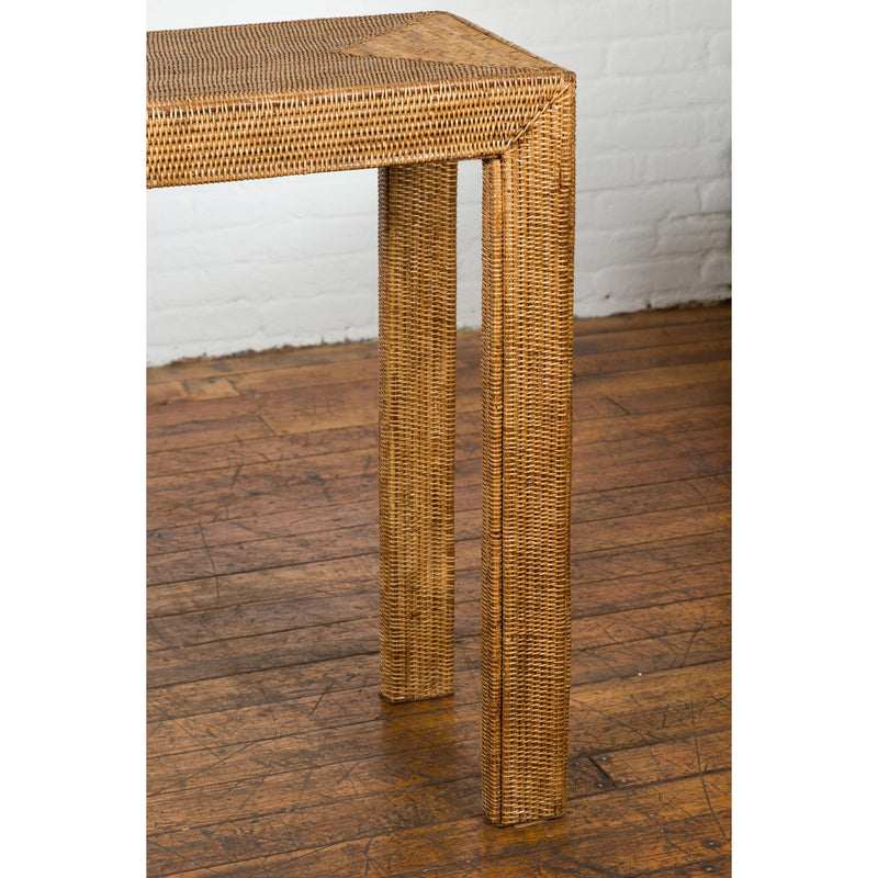 Rectangular Vintage Woven Rattan Console Table-YN7568-4. Asian & Chinese Furniture, Art, Antiques, Vintage Home Décor for sale at FEA Home