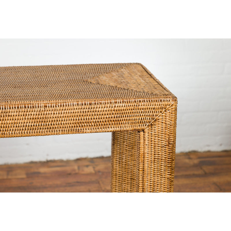 Rectangular Vintage Woven Rattan Console Table-YN7568-6. Asian & Chinese Furniture, Art, Antiques, Vintage Home Décor for sale at FEA Home