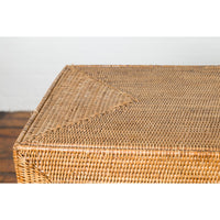 Rectangular Vintage Woven Rattan Console Table