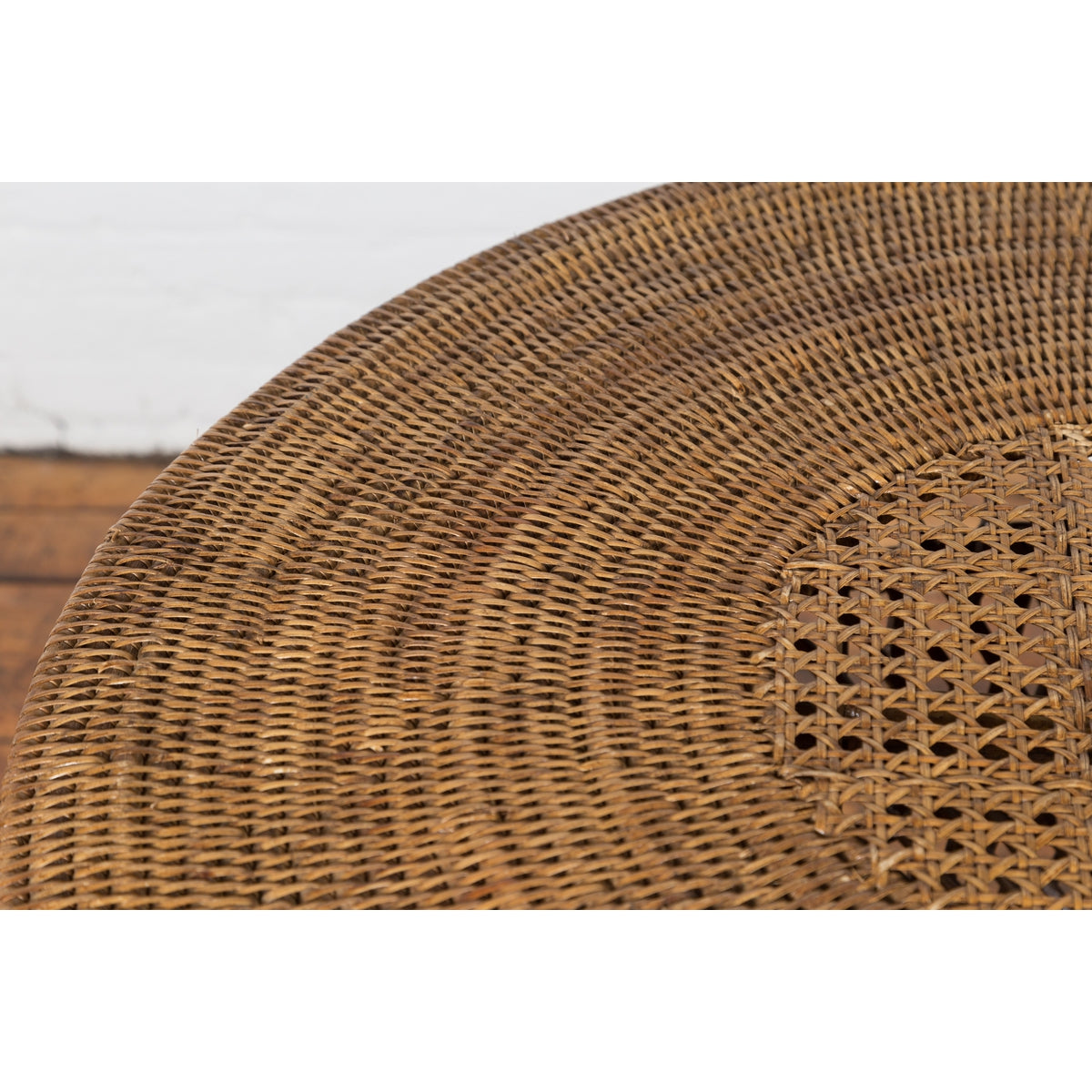 Country Style Vintage Thai Woven Rattan Drum Table with Circular Top-6. Asian & Chinese Furniture, Art, Antiques, Vintage Home Décor for sale at FEA Home