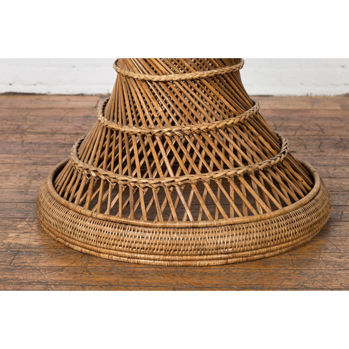 Country Style Vintage Thai Woven Rattan Drum Table with Circular Top-8. Asian & Chinese Furniture, Art, Antiques, Vintage Home Décor for sale at FEA Home