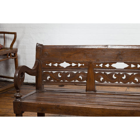 Hand Carved Teak Wood Settee with Scrolling Foliage and Turned Legs-YN7600-3. Asian & Chinese Furniture, Art, Antiques, Vintage Home Décor for sale at FEA Home