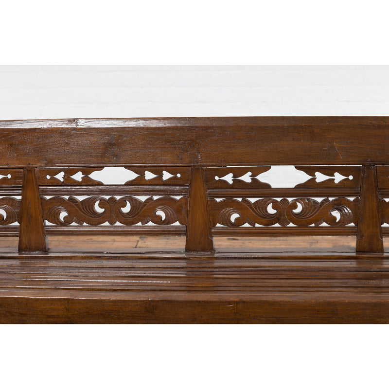 Hand Carved Teak Wood Settee with Scrolling Foliage and Turned Legs-YN7600-4. Asian & Chinese Furniture, Art, Antiques, Vintage Home Décor for sale at FEA Home