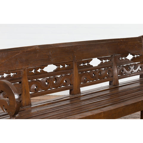 Hand Carved Teak Wood Settee with Scrolling Foliage and Turned Legs-YN7600-9. Asian & Chinese Furniture, Art, Antiques, Vintage Home Décor for sale at FEA Home