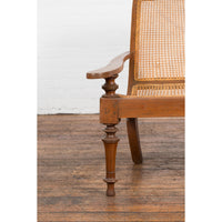 Colonial Cane and Wood Plantation Lounge Chair with Extending Arms