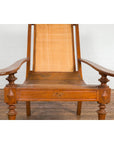 Dutch Colonial Wood and Rattan Lounge Chair - Carved Finials-11. Asian & Chinese Furniture, Art, Antiques, Vintage Home Décor for sale at FEA Home
