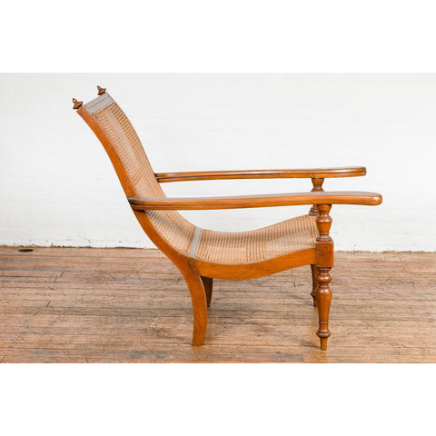 Colonial Period Wood and Rattan Lounge Chair with Extending Arms-YN7611-10. Asian & Chinese Furniture, Art, Antiques, Vintage Home Décor for sale at FEA Home