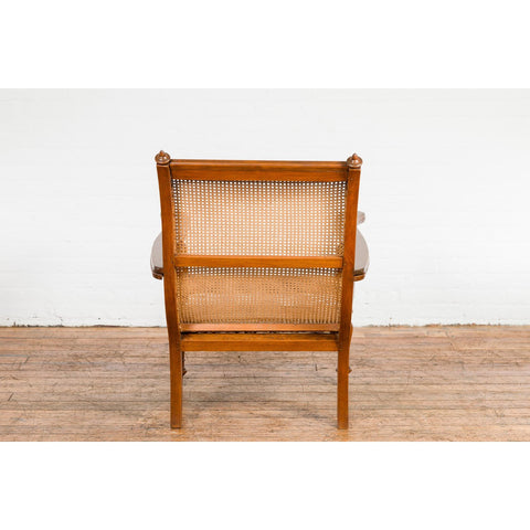 Colonial Period Wood and Rattan Lounge Chair with Extending Arms-YN7611-11. Asian & Chinese Furniture, Art, Antiques, Vintage Home Décor for sale at FEA Home