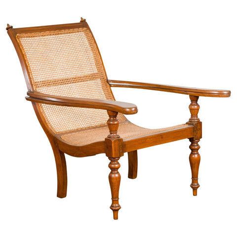 Colonial Period Wood and Rattan Lounge Chair with Extending Arms-YN7611-1. Asian & Chinese Furniture, Art, Antiques, Vintage Home Décor for sale at FEA Home