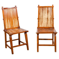 Wooden Side Chairs with Bamboo Slats, Distressed Finish and Tapered Legs, a Pair