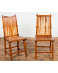 Wooden Side Chairs with Bamboo Slats, Distressed Finish and Tapered Legs, a Pair-2. Asian & Chinese Furniture, Art, Antiques, Vintage Home Décor for sale at FEA Home