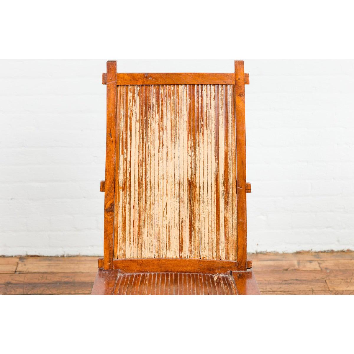 Wooden Side Chairs with Bamboo Slats, Distressed Finish and Tapered Legs, a Pair-3. Asian & Chinese Furniture, Art, Antiques, Vintage Home Décor for sale at FEA Home