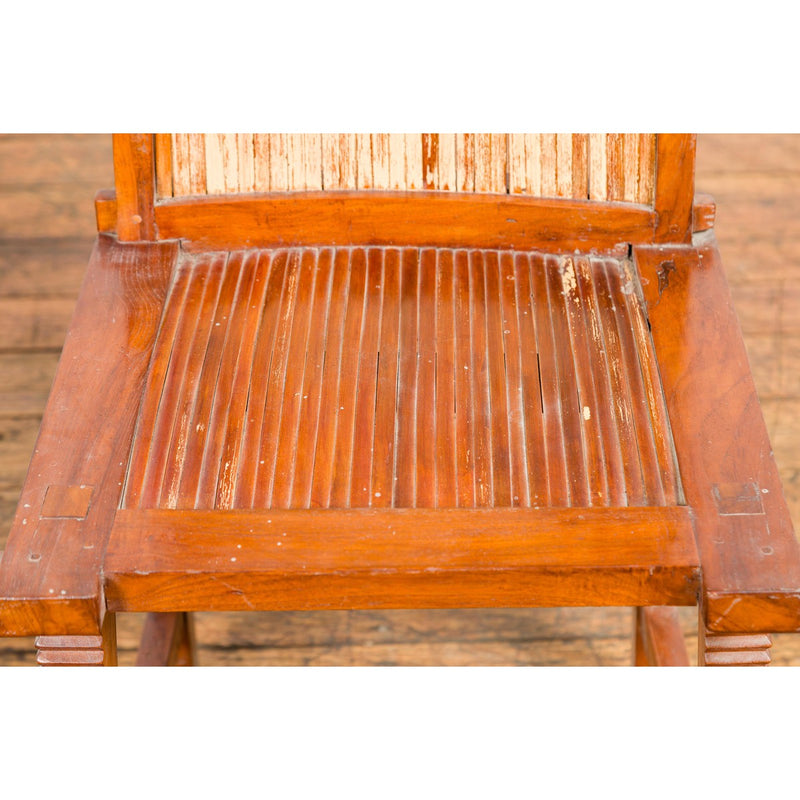 Wooden Side Chairs with Bamboo Slats, Distressed Finish and Tapered Legs, a Pair-YN7615-4. Asian & Chinese Furniture, Art, Antiques, Vintage Home Décor for sale at FEA Home