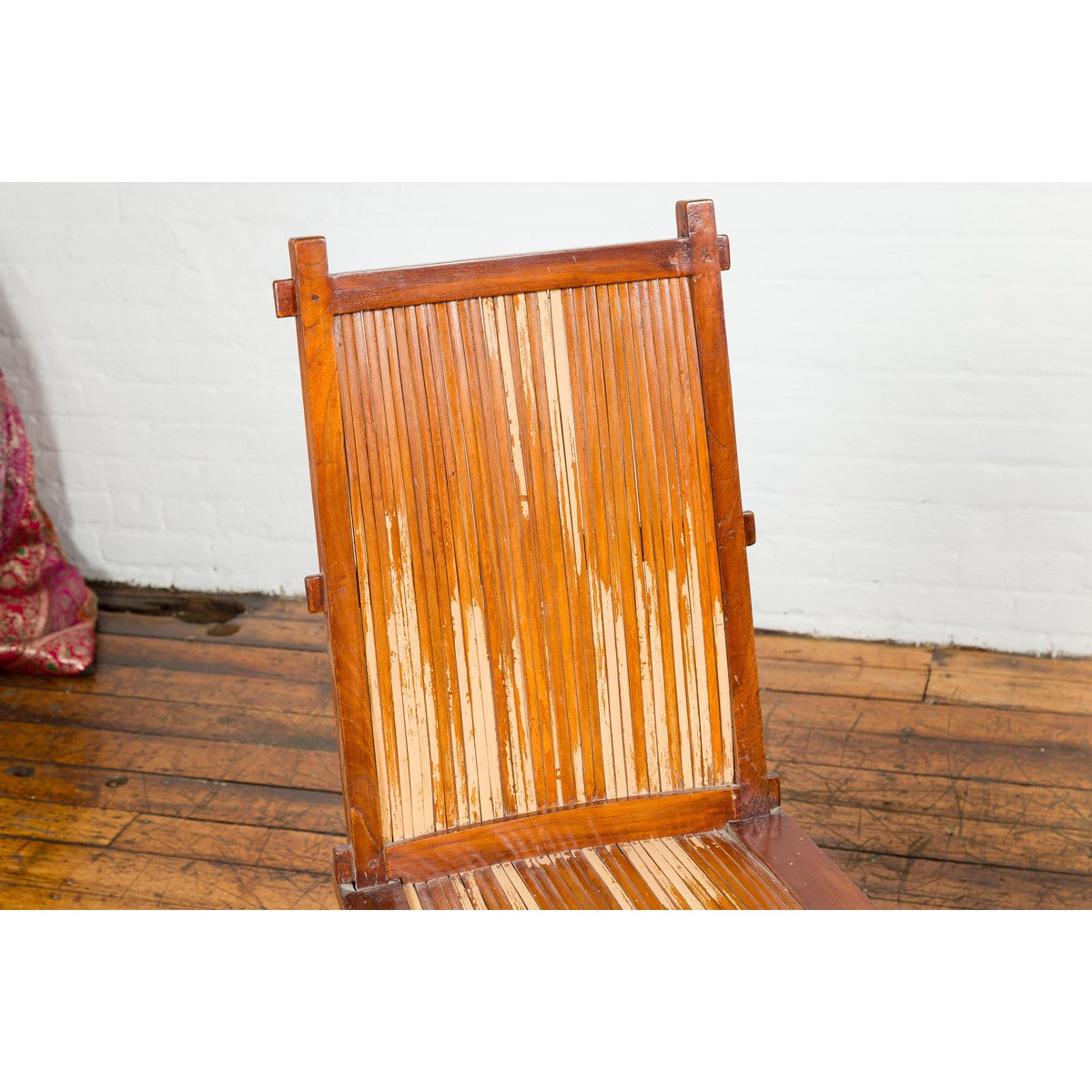 Wooden Side Chairs with Bamboo Slats, Distressed Finish and Tapered Legs, a Pair-5. Asian & Chinese Furniture, Art, Antiques, Vintage Home Décor for sale at FEA Home