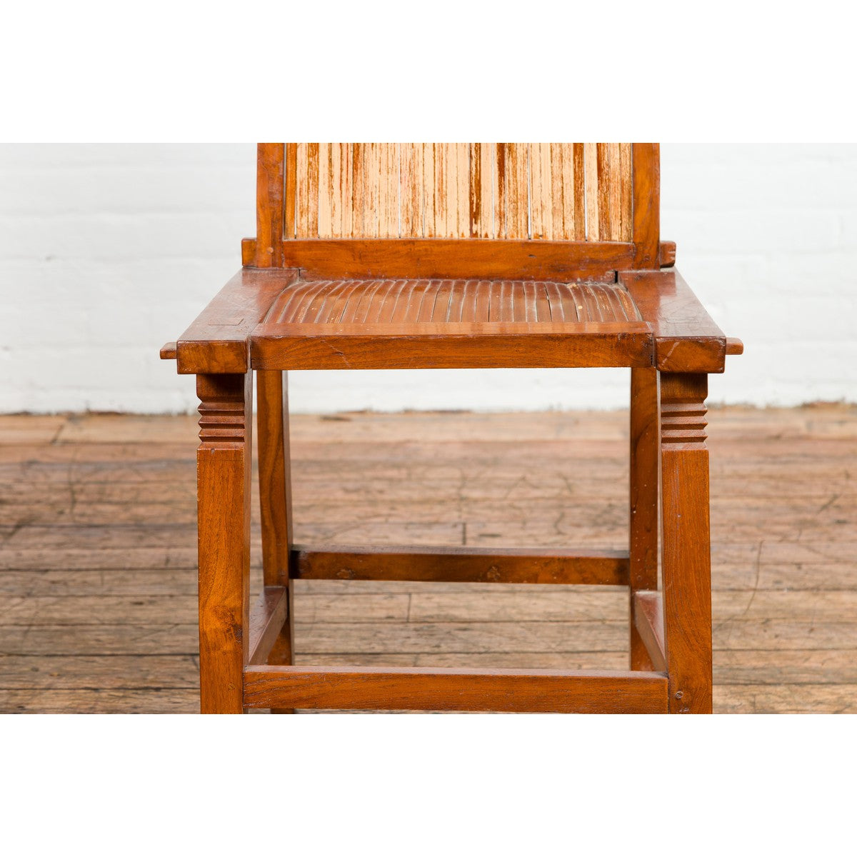 Wooden Side Chairs with Bamboo Slats, Distressed Finish and Tapered Legs, a Pair-6. Asian & Chinese Furniture, Art, Antiques, Vintage Home Décor for sale at FEA Home