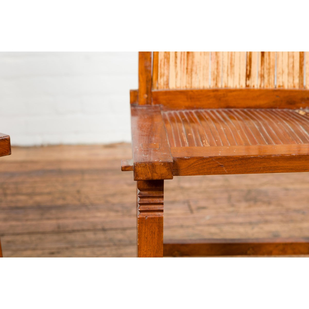 Wooden Side Chairs with Bamboo Slats, Distressed Finish and Tapered Legs, a Pair-9. Asian & Chinese Furniture, Art, Antiques, Vintage Home Décor for sale at FEA Home