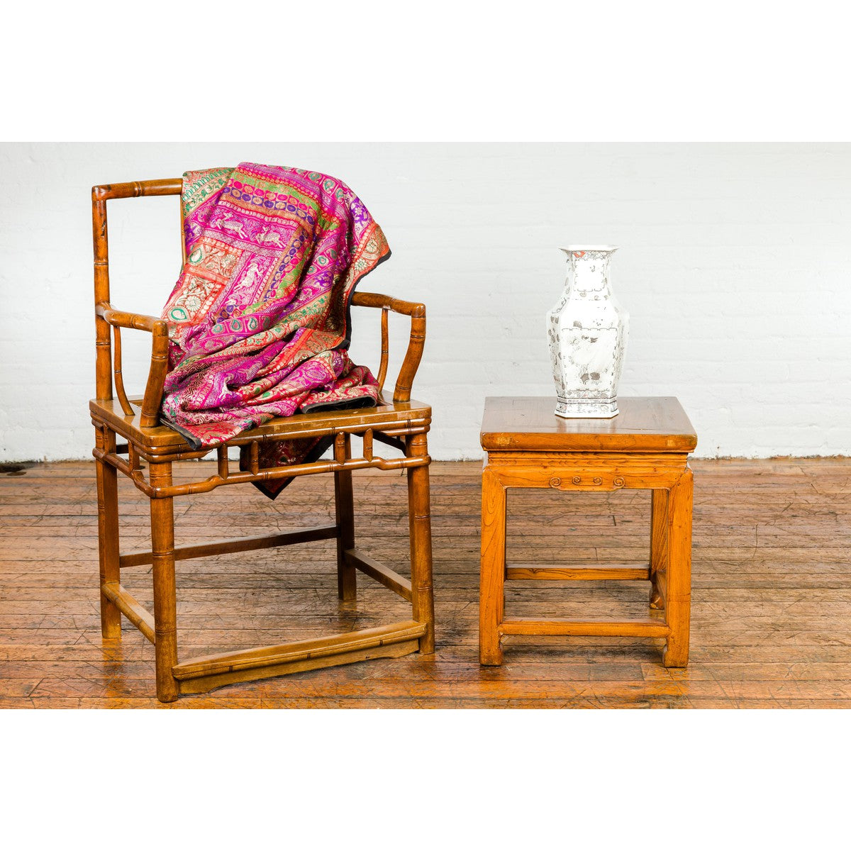 Drinks Table or Stool with Carved Apron, Horse Hoof Feet and Side Stretchers-2. Asian & Chinese Furniture, Art, Antiques, Vintage Home Décor for sale at FEA Home