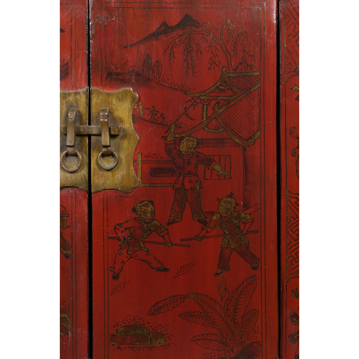 Chinese Qing Dynasty Period Red Lacquer Bedside Cabinet with Hand-Painted Décor-10. Asian & Chinese Furniture, Art, Antiques, Vintage Home Décor for sale at FEA Home