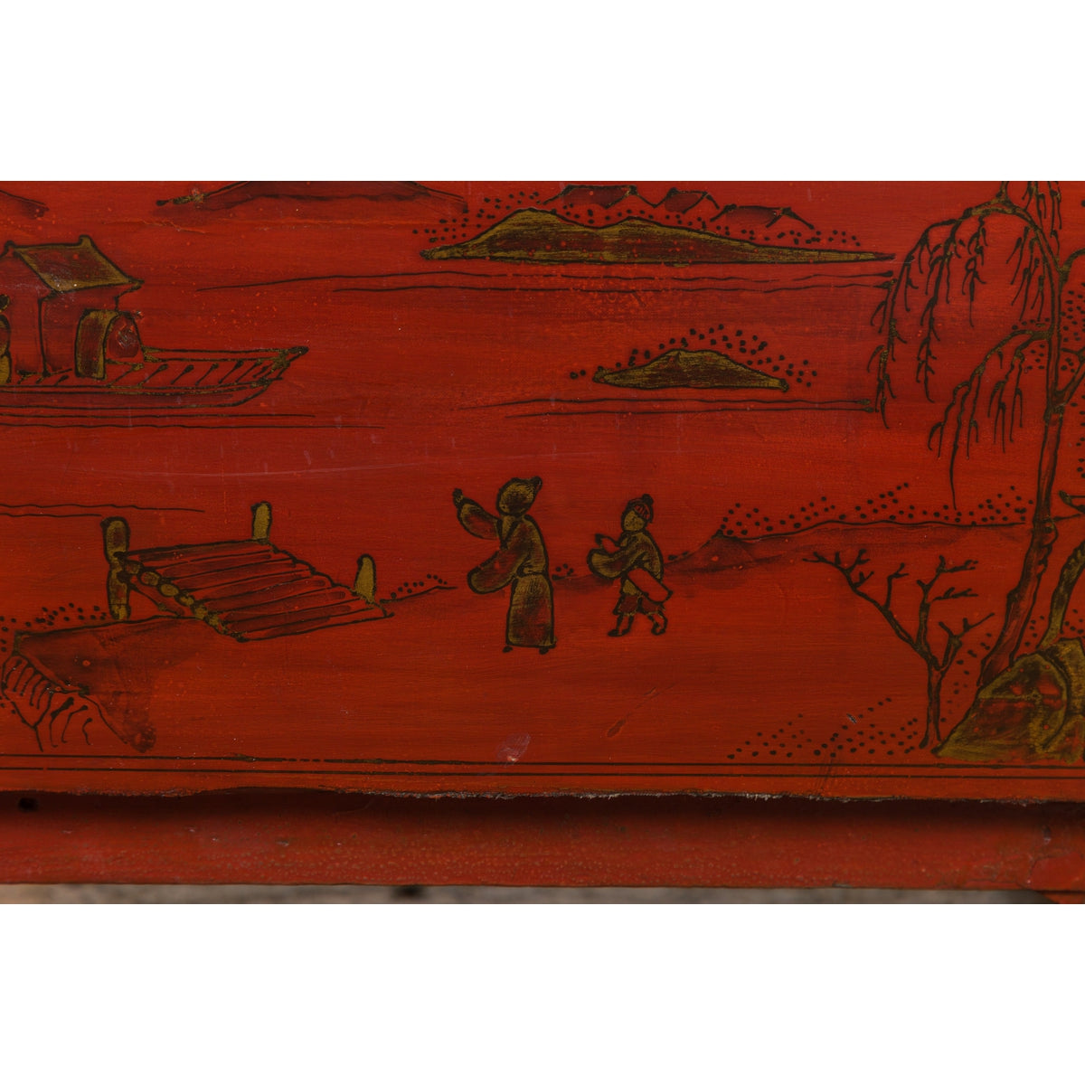 Chinese Qing Dynasty Period Red Lacquer Bedside Cabinet with Hand-Painted Décor-12. Asian & Chinese Furniture, Art, Antiques, Vintage Home Décor for sale at FEA Home
