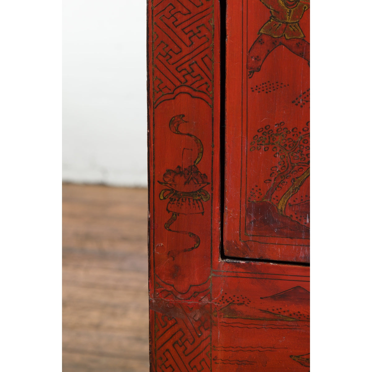 Chinese Qing Dynasty Period Red Lacquer Bedside Cabinet with Hand-Painted Décor-14. Asian & Chinese Furniture, Art, Antiques, Vintage Home Décor for sale at FEA Home