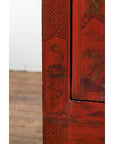 Chinese Qing Dynasty Period Red Lacquer Bedside Cabinet with Hand-Painted Décor-14. Asian & Chinese Furniture, Art, Antiques, Vintage Home Décor for sale at FEA Home