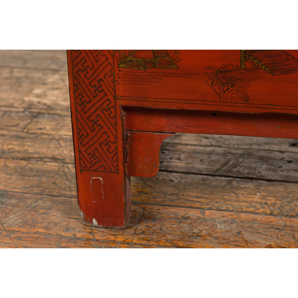 Chinese Qing Dynasty Period Red Lacquer Bedside Cabinet with Hand-Painted Décor-15. Asian & Chinese Furniture, Art, Antiques, Vintage Home Décor for sale at FEA Home