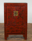 Chinese Qing Dynasty Period Red Lacquer Bedside Cabinet with Hand-Painted Décor-2. Asian & Chinese Furniture, Art, Antiques, Vintage Home Décor for sale at FEA Home