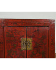 Chinese Qing Dynasty Period Red Lacquer Bedside Cabinet with Hand-Painted Décor-6. Asian & Chinese Furniture, Art, Antiques, Vintage Home Décor for sale at FEA Home