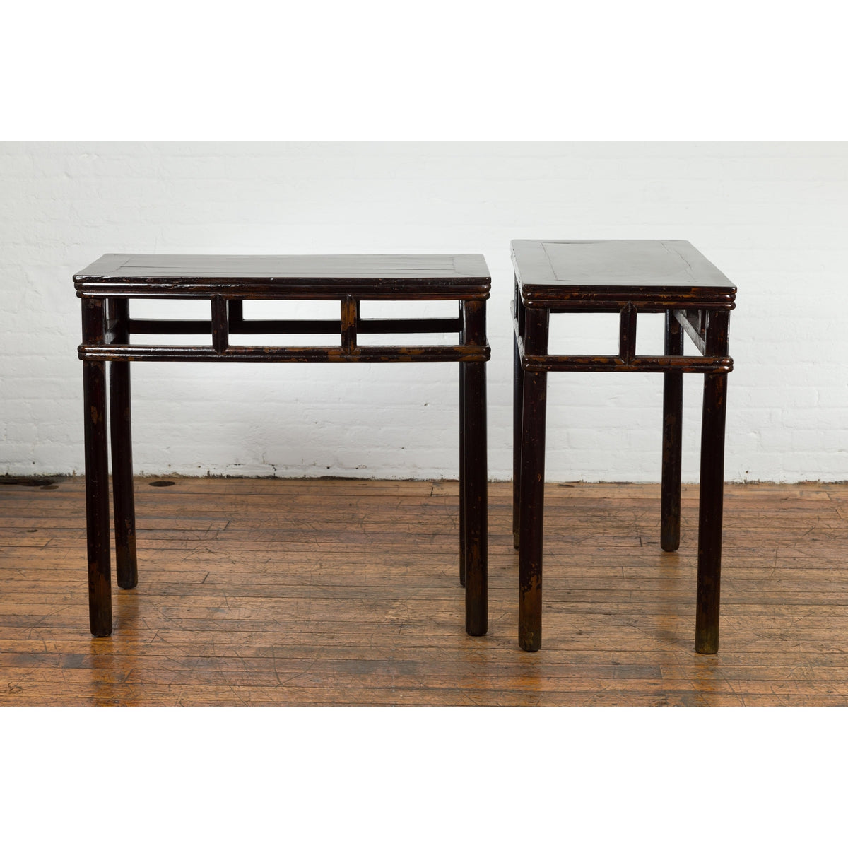 Pair of Late Qing Dynasty Wine Console Tables with Black Brown Lacquer-13. Asian & Chinese Furniture, Art, Antiques, Vintage Home Décor for sale at FEA Home