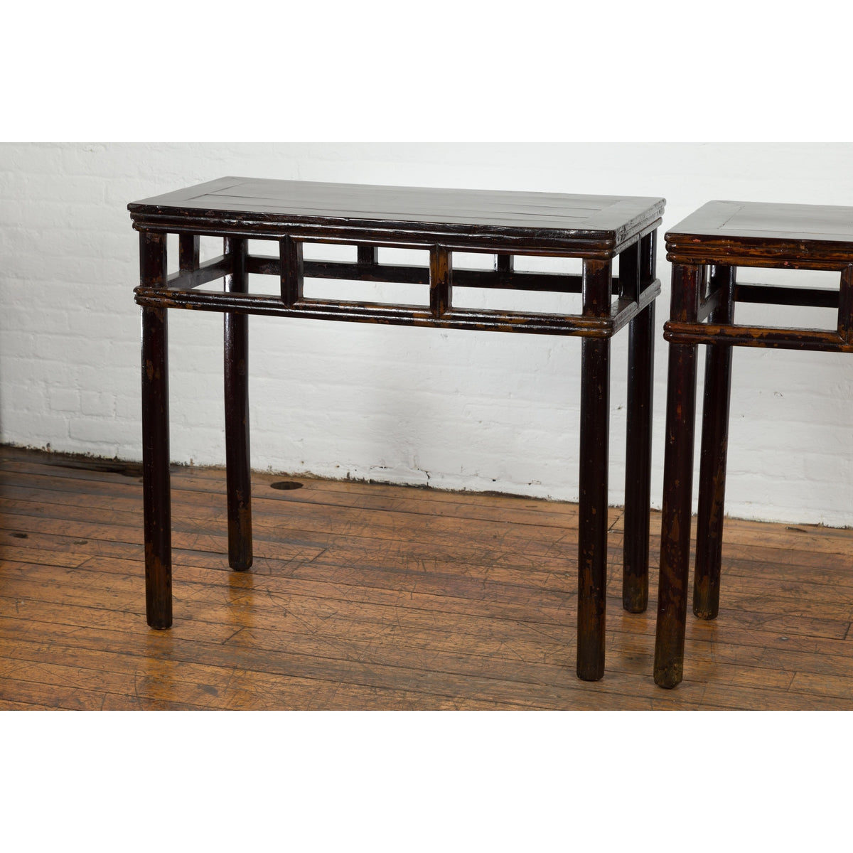 Pair of Late Qing Dynasty Wine Console Tables with Black Brown Lacquer-3. Asian & Chinese Furniture, Art, Antiques, Vintage Home Décor for sale at FEA Home