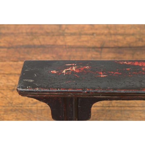 Black Vintage Bench Stool with Red Accents-YN7639-10. Asian & Chinese Furniture, Art, Antiques, Vintage Home Décor for sale at FEA Home