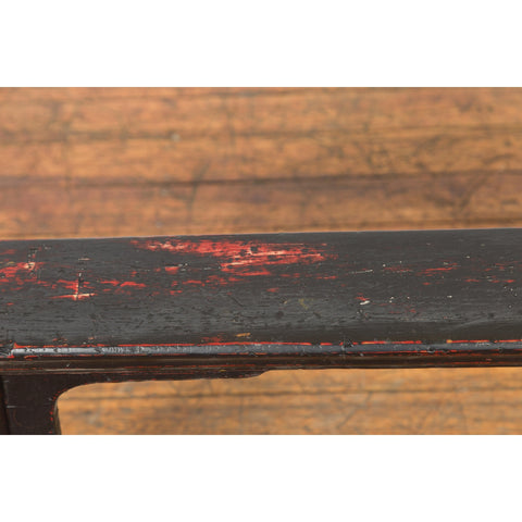 Black Vintage Bench Stool with Red Accents-YN7639-11. Asian & Chinese Furniture, Art, Antiques, Vintage Home Décor for sale at FEA Home