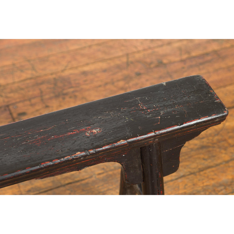 Black Vintage Bench Stool with Red Accents-YN7639-12. Asian & Chinese Furniture, Art, Antiques, Vintage Home Décor for sale at FEA Home