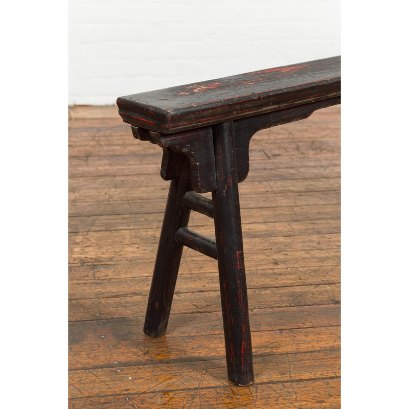 Black Vintage Bench Stool with Red Accents-YN7639-14. Asian & Chinese Furniture, Art, Antiques, Vintage Home Décor for sale at FEA Home