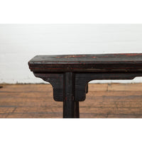 Black Vintage Bench Stool with Red Accents