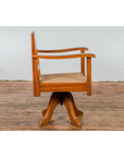 Midcentury Wooden Swivel Chair with Woven Rattan Seat and Quadripod Base-12. Asian & Chinese Furniture, Art, Antiques, Vintage Home Décor for sale at FEA Home