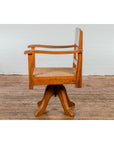 Midcentury Wooden Swivel Chair with Woven Rattan Seat and Quadripod Base-14. Asian & Chinese Furniture, Art, Antiques, Vintage Home Décor for sale at FEA Home