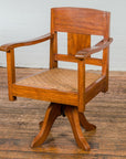 Midcentury Wooden Swivel Chair with Woven Rattan Seat and Quadripod Base-15. Asian & Chinese Furniture, Art, Antiques, Vintage Home Décor for sale at FEA Home