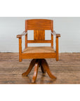 Midcentury Wooden Swivel Chair with Woven Rattan Seat and Quadripod Base-2. Asian & Chinese Furniture, Art, Antiques, Vintage Home Décor for sale at FEA Home