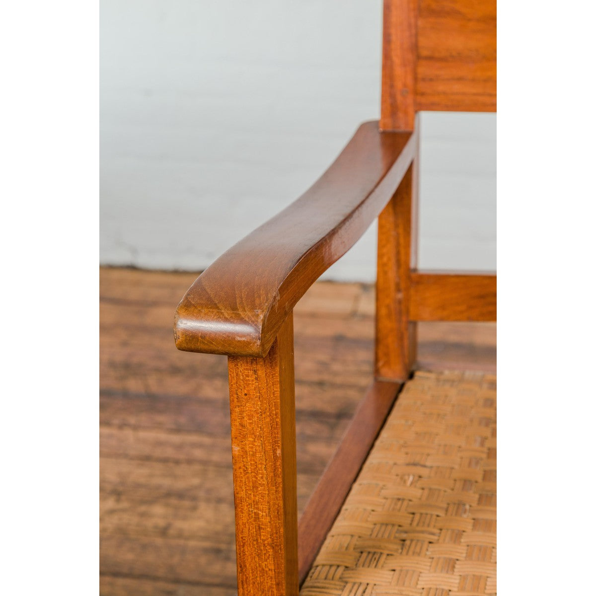 Midcentury Wooden Swivel Chair with Woven Rattan Seat and Quadripod Base-5. Asian & Chinese Furniture, Art, Antiques, Vintage Home Décor for sale at FEA Home