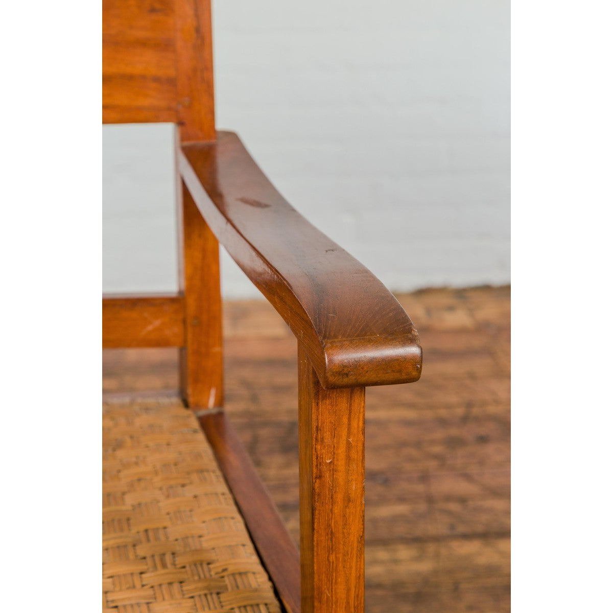 Midcentury Wooden Swivel Chair with Woven Rattan Seat and Quadripod Base-6. Asian & Chinese Furniture, Art, Antiques, Vintage Home Décor for sale at FEA Home