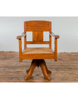 Midcentury Wooden Swivel Chair with Woven Rattan Seat and Quadripod Base-9. Asian & Chinese Furniture, Art, Antiques, Vintage Home Décor for sale at FEA Home