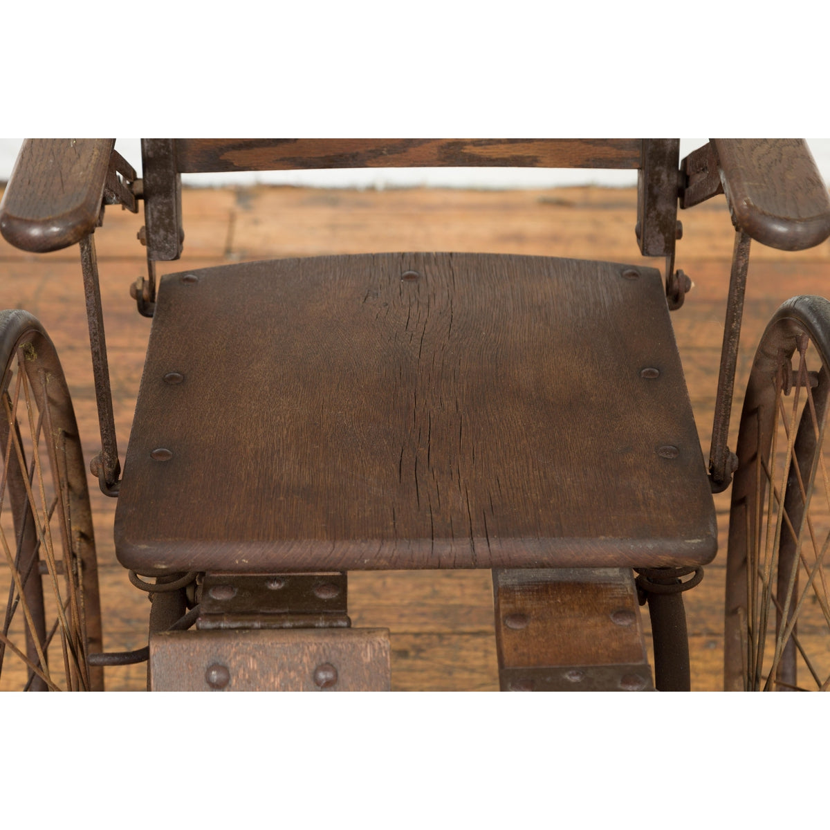 Vintage Wooden Wheelchair Prop, Dark Patina-5. Asian & Chinese Furniture, Art, Antiques, Vintage Home Décor for sale at FEA Home