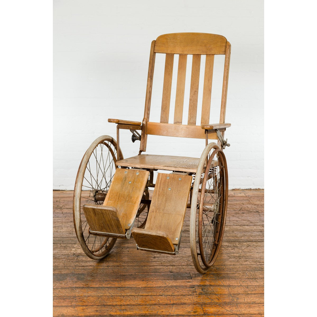 Vintage Wooden Wheelchair Prop, Light Patina-18. Asian & Chinese Furniture, Art, Antiques, Vintage Home Décor for sale at FEA Home