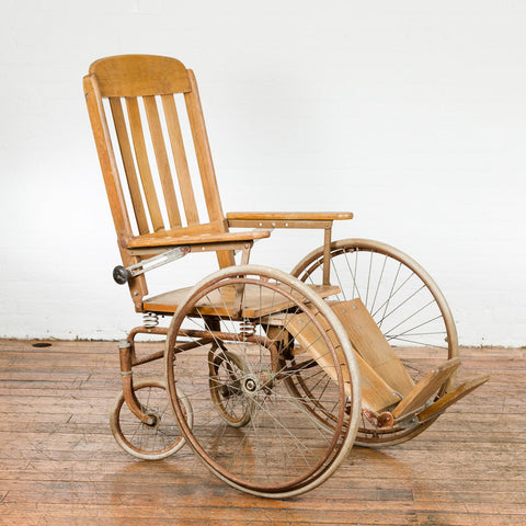 Vintage Wooden Wheelchair Prop, Light Patina-YN7643-7. Asian & Chinese Furniture, Art, Antiques, Vintage Home Décor for sale at FEA Home